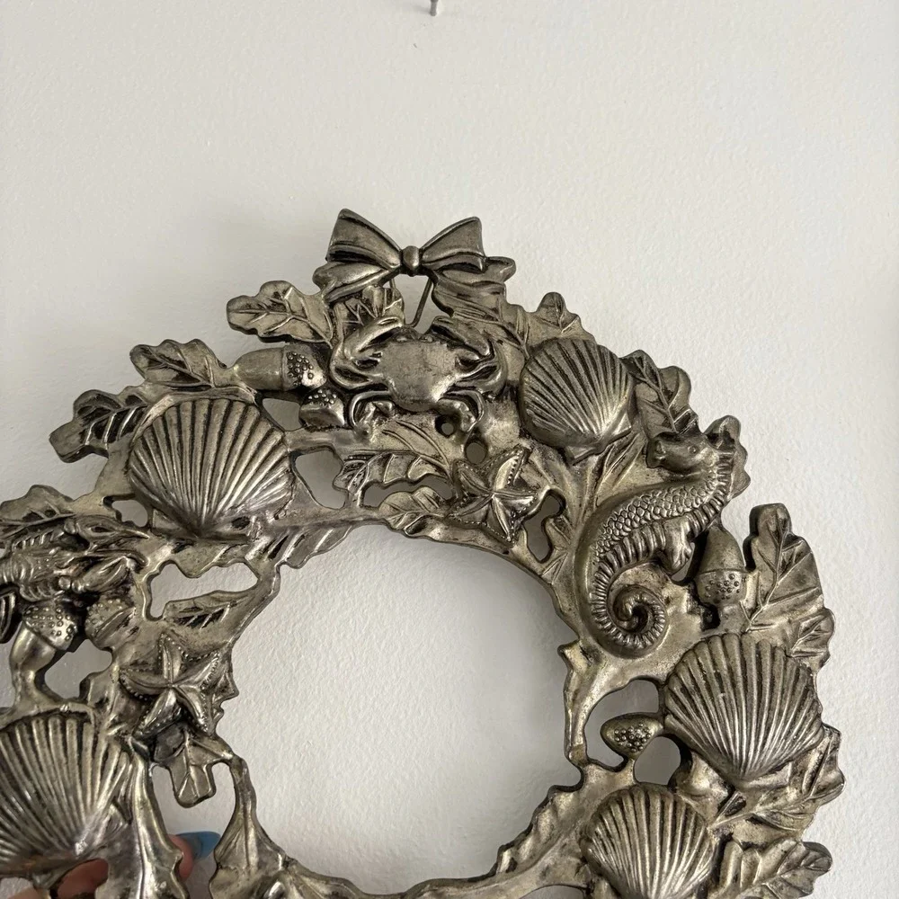 Vtg Godinger Silver-Plate Nautical Ocean Life Seahorse Hanging Wreath Trivet 9